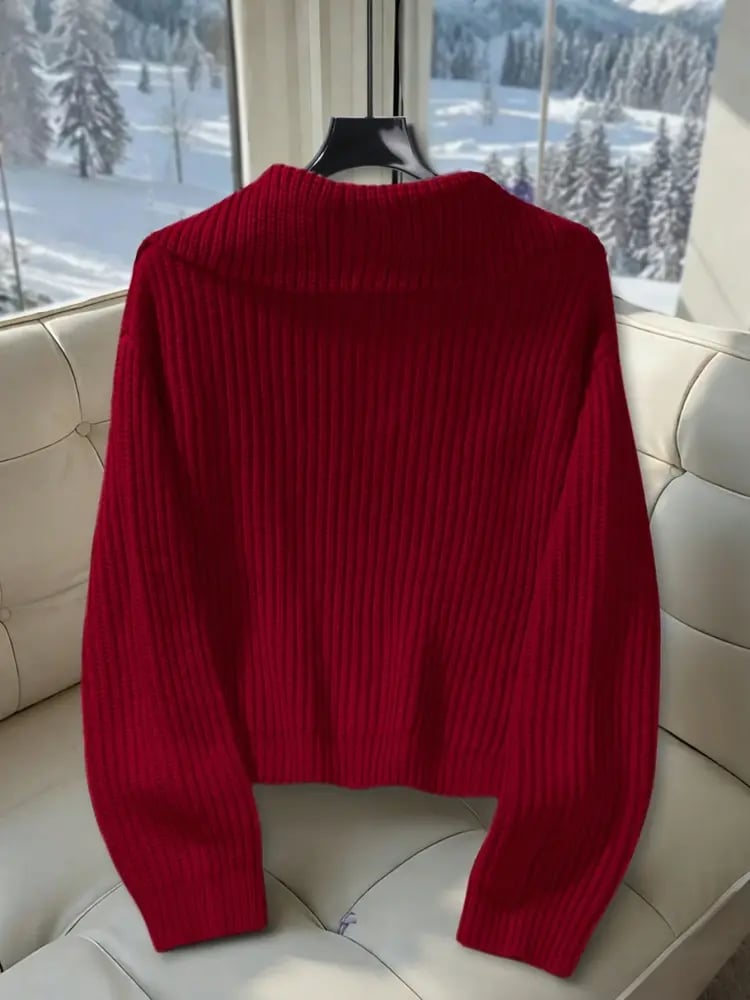 كارديجان نسائي محبوك بسحاب وياقة عالية ونقشة كيبل أنيقة لإطلالة شتوية يومية casual