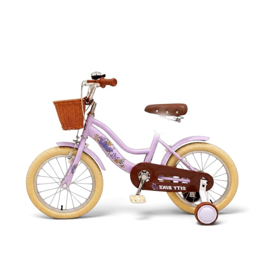 دراجة أطفال بناتي كلاسيكية طراز سيتي بايك (CITY BIKE) مقاس 16 إنش مع سلة خوص وعجلات تدريب