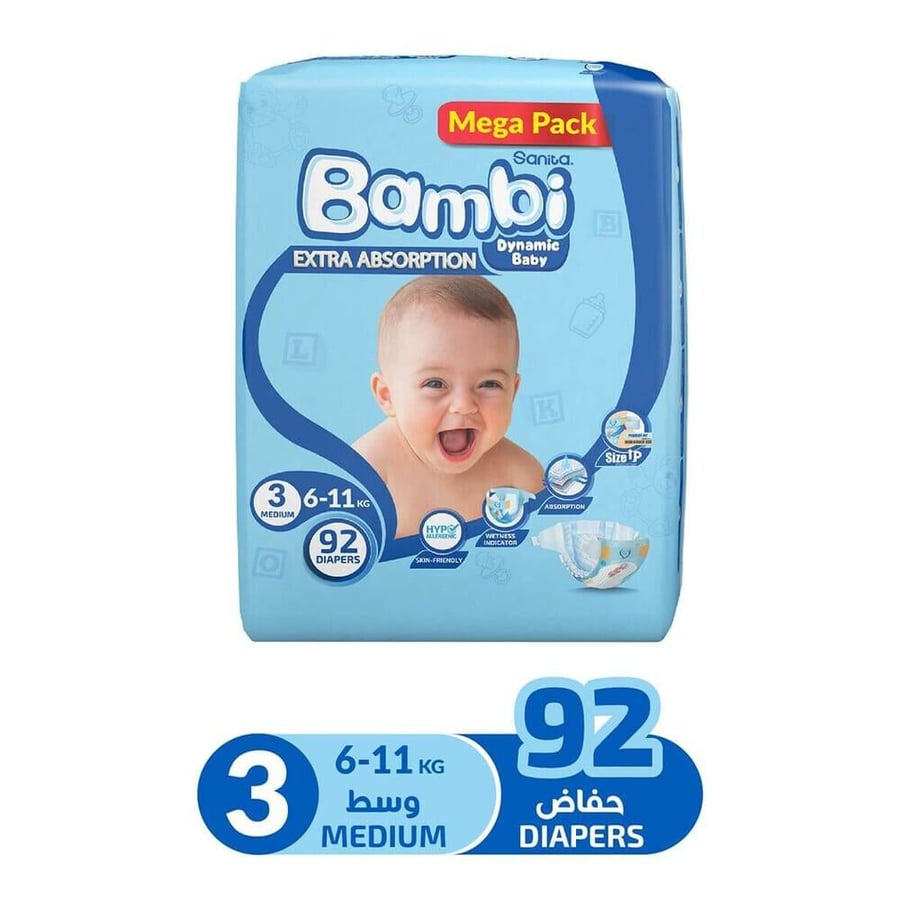حفاضات سانيتا بامبي مقاس 3 عدد 92