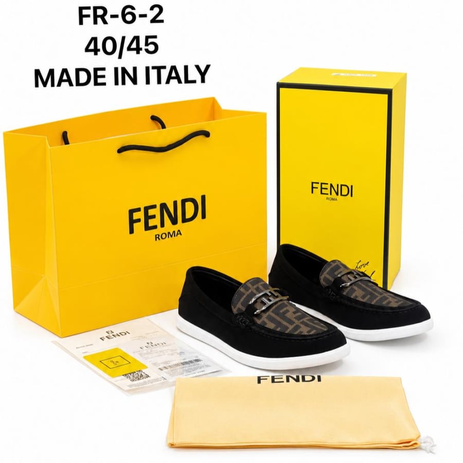 حذاء رجالي لوفر من ماركة فندي ( Finde )موديل"Fendi O'Lock"اسود-بني