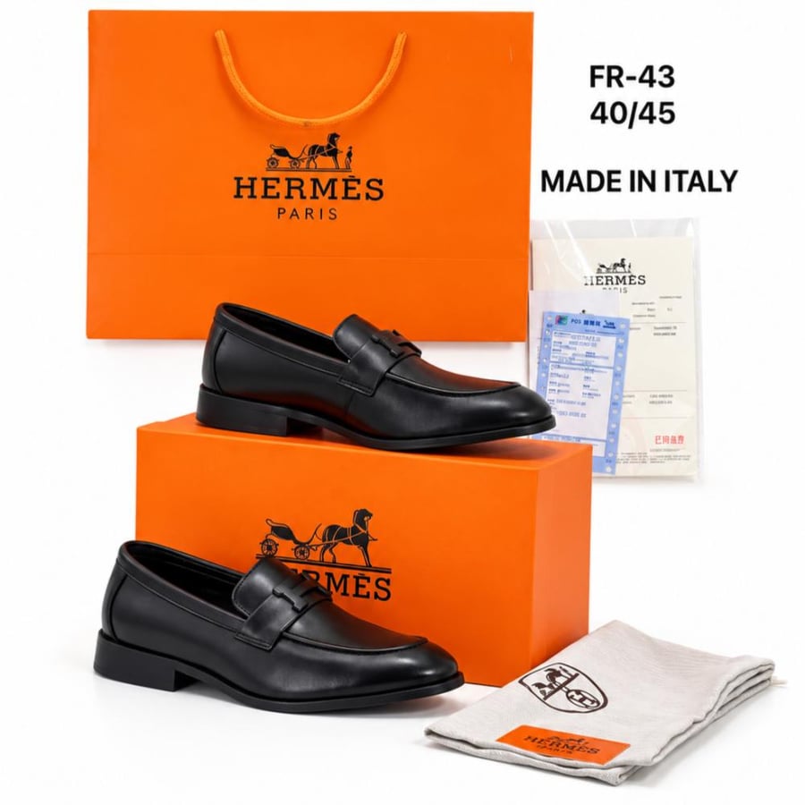 حذاء رجالي لوفر من ماركة هيرميز ( Hermiś )موديل" Grégoire loafer"-اسود مطفي