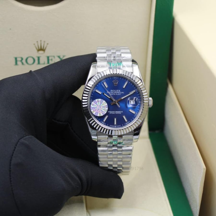 ساعه ROLEX ديت جست بسوار فضي مينا نيفي 41مم