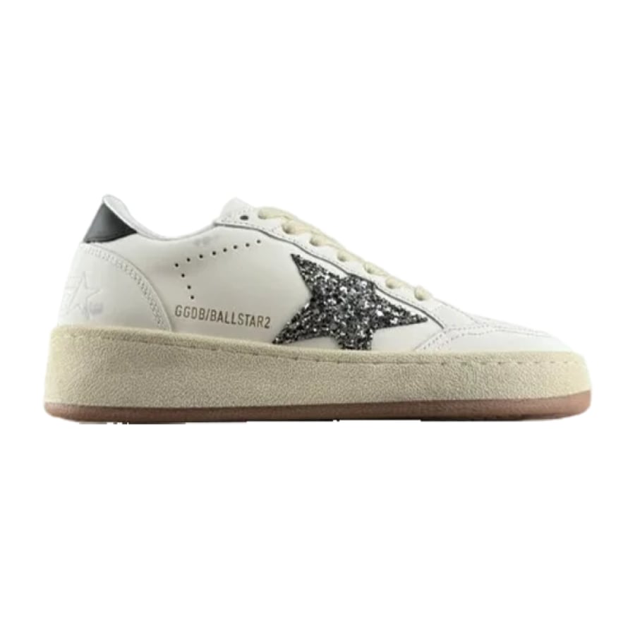 Golden Goose Ball Star White Black Glitter Lace Up Flats