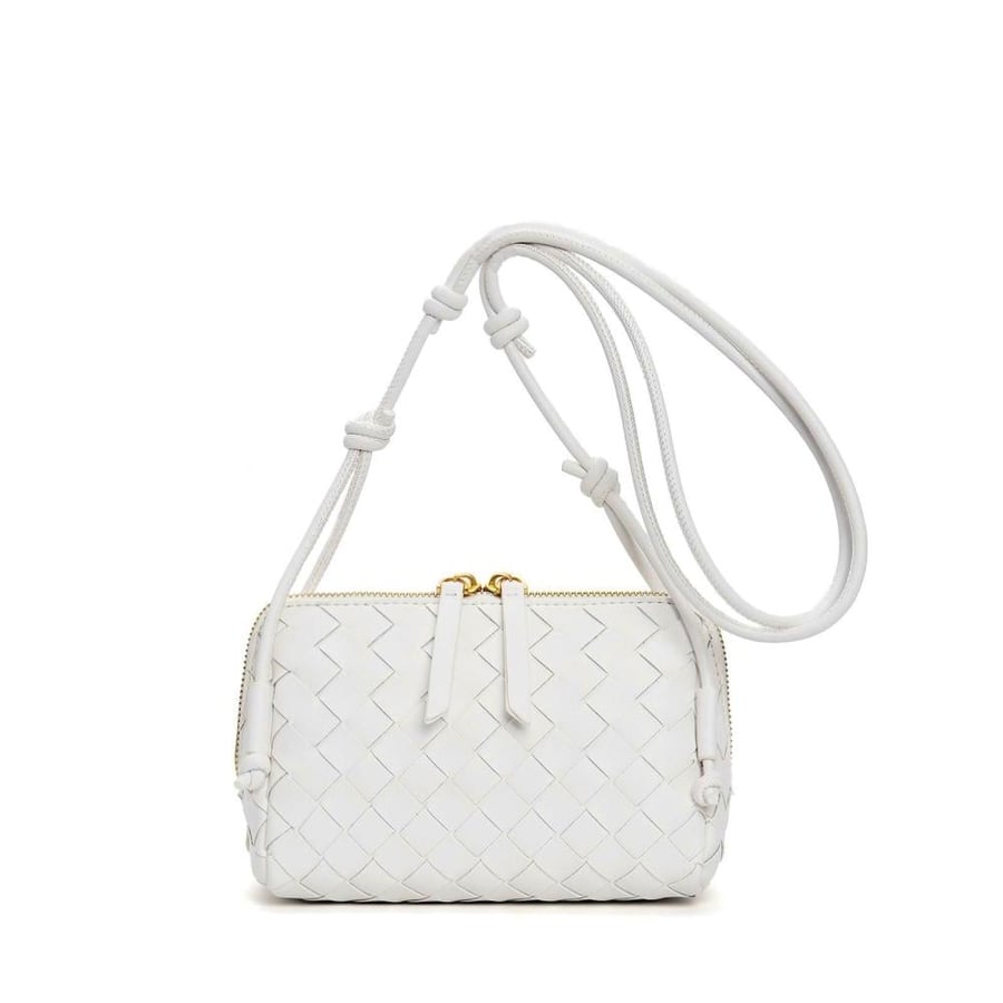 Bottega White Braided Leather Shoulder Bag