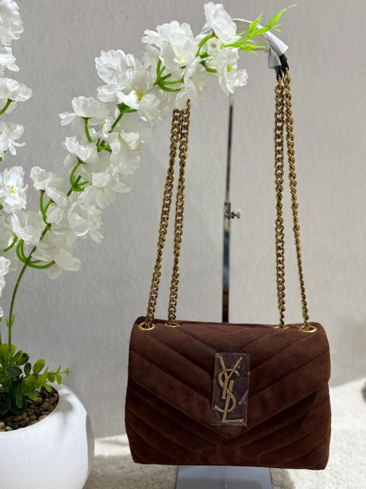 حقيبة نسائية بحجم متوسط YSL لولو 24سم بني