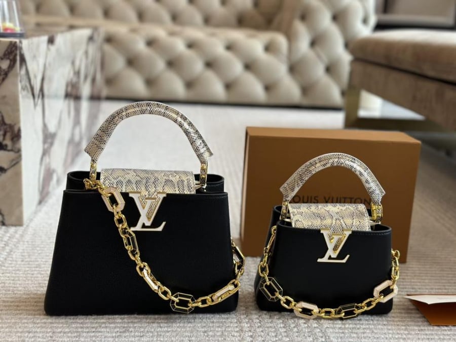 Louis Vuitton Capucine Handbag, Black and Gold Top Handle Bag