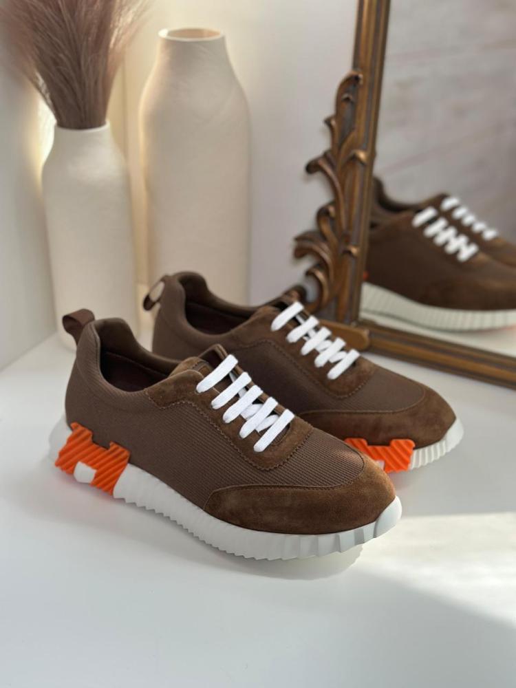 Hermes Bouncing Men's Mesh Shoes Brown H Orange