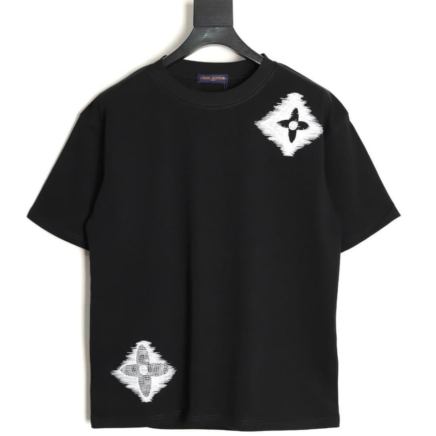 Louis Vuitton Crew Neck Men's Black T-Shirt with Large Logos