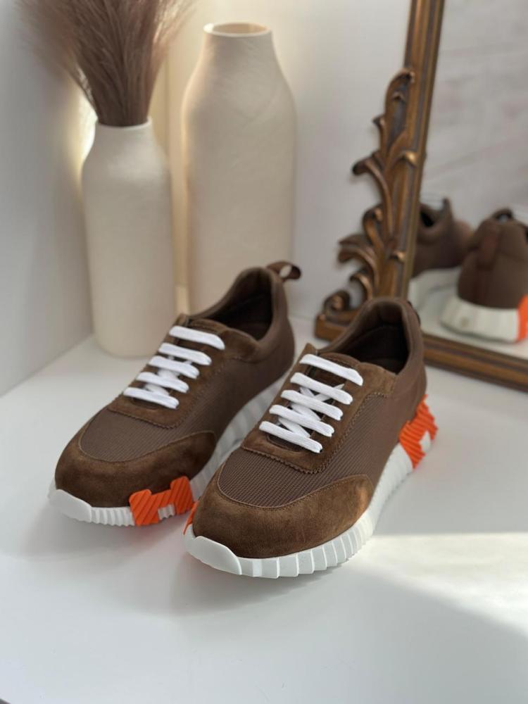 Hermes Bouncing Men's Mesh Shoes Brown H Orange