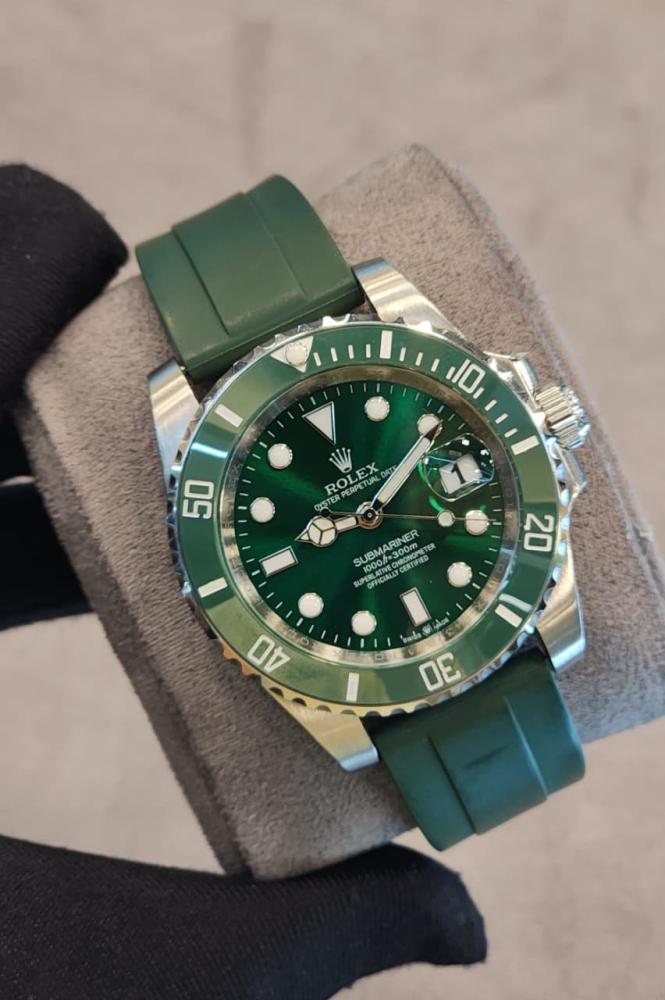 ساعة يد رجالي Rolex watch حزام جلدي قرين قولد سيلفر