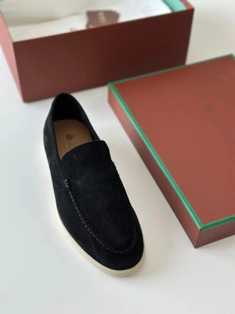 Loro Piana Men's Summer Walk Suede Slip-On Shoes, Black