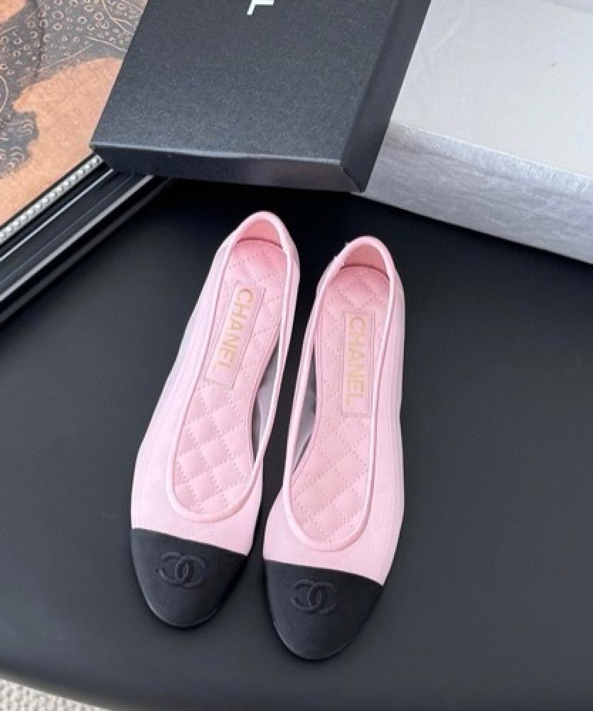 Chanel women's ballerina flats in sheer pink fabric