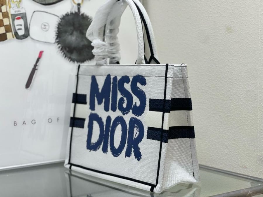 Dior Miss Dior Trendy White and Navy Berry Bag