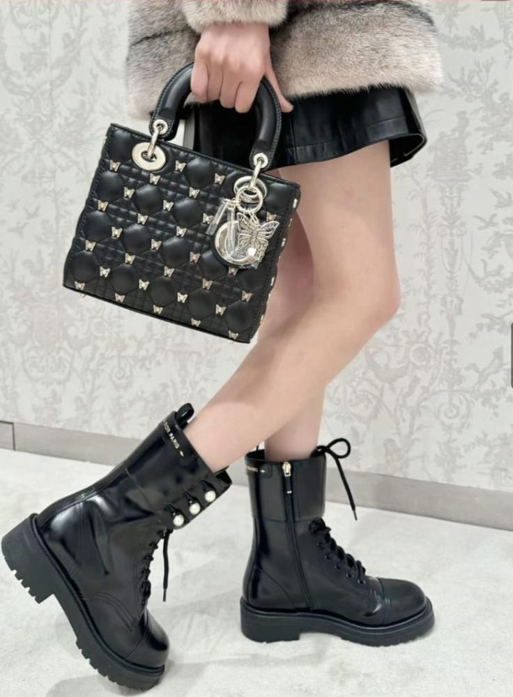 Lady Dior square bag with black gold butterflies