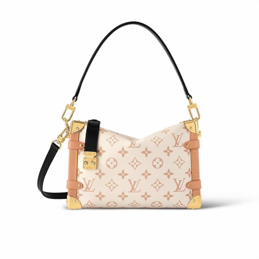 حقيبة يد فاخرة LV Side Trunk MM مونوغرام أبيض وبيج 23 سم