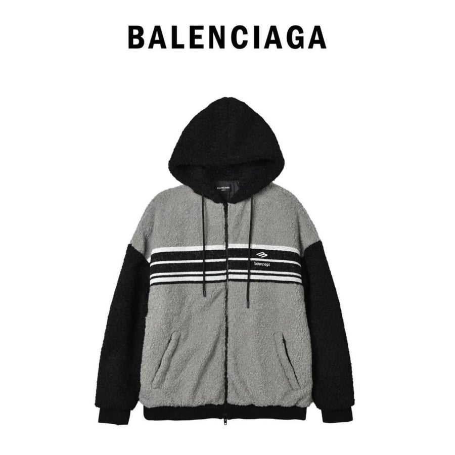 Balenciaga Unisex Fluffy Zip-Up Jacket, Black and Gray