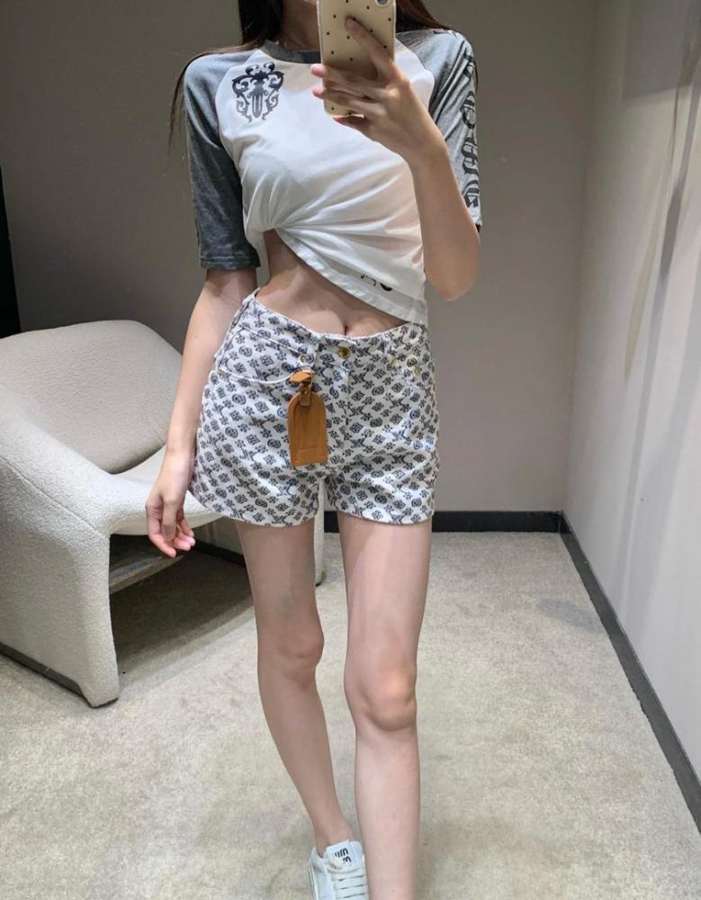 Louis Vuitton Women's Casual Logo Print Shorts in Black and White