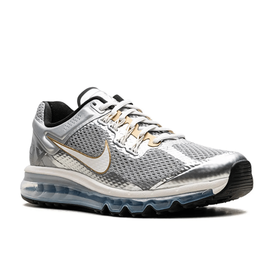Nike Air Max 2013 Silver Mesh Running Shoes with Gold Details