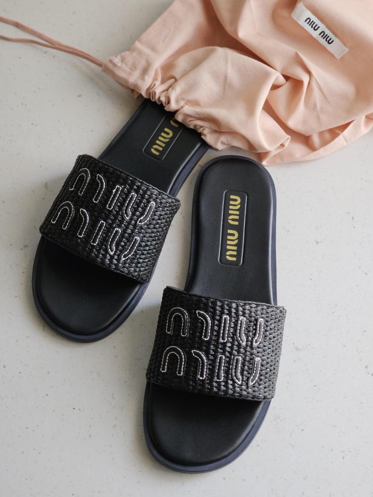 Miu Miu Women's Black Luxury Flat Slipper