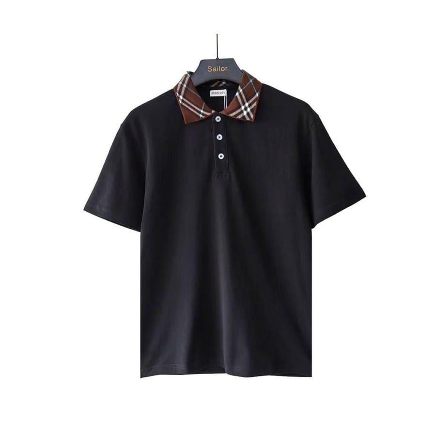 Burberry Men's Short Sleeve T-Shirt Black Check Collar