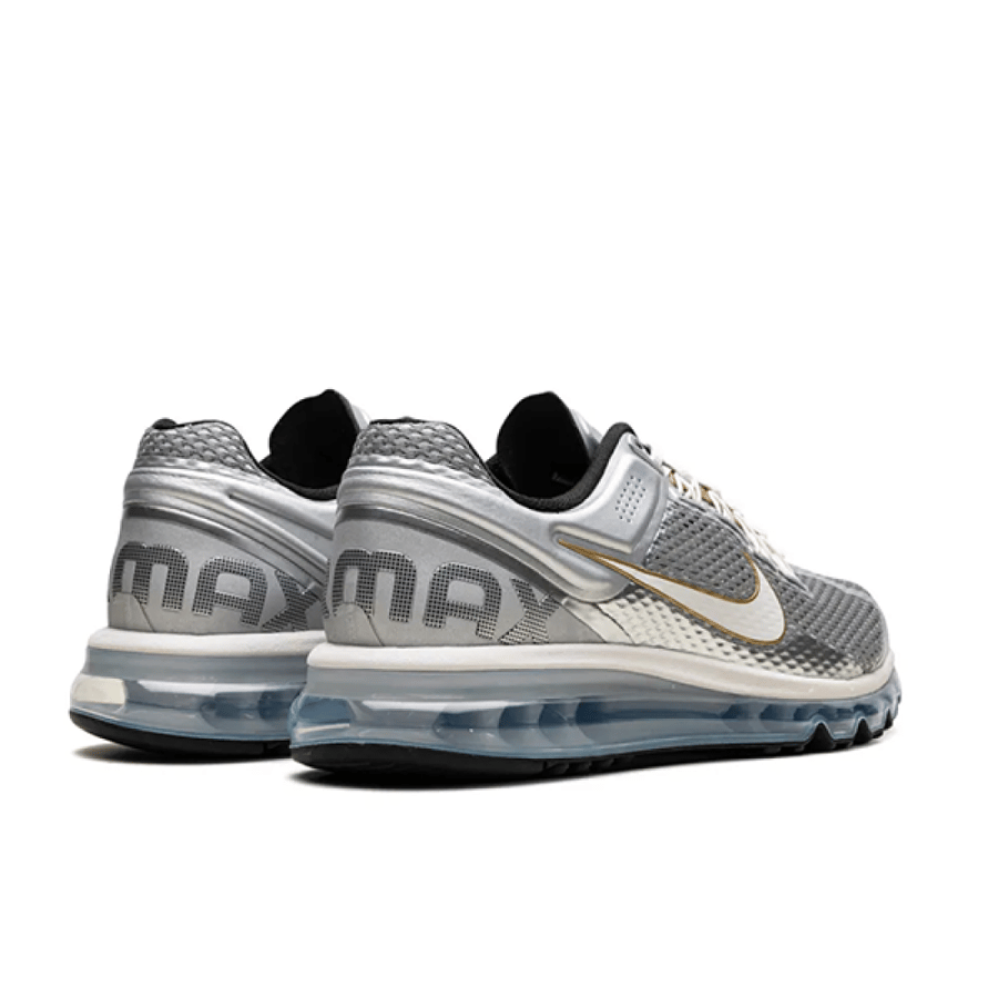 Nike Air Max 2013 Silver Mesh Running Shoes with Gold Details