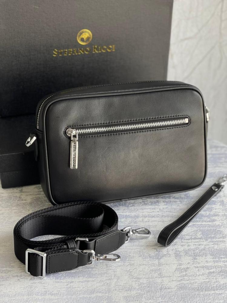 Stefano Ricci Men's Black Soft Leather Shoulder Bag