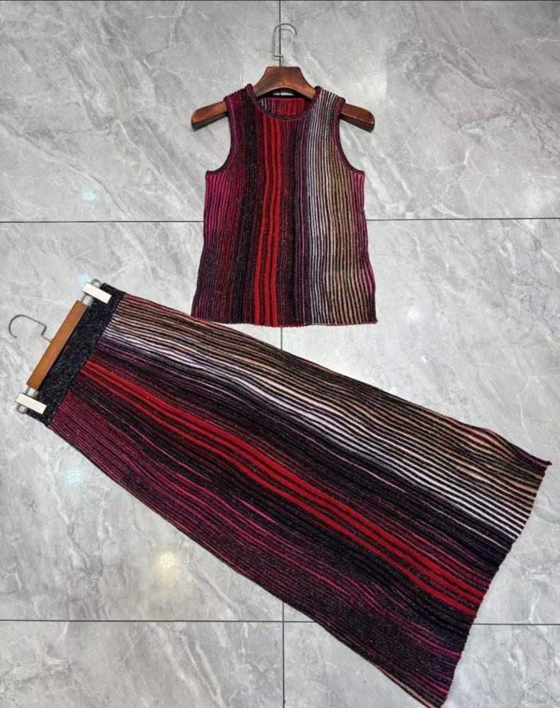Missoni Women's Striped Shirt and Long Skirt Set, Black and Red