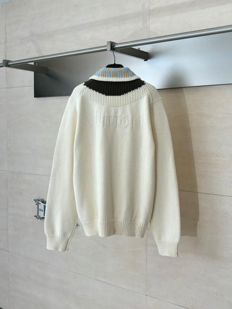 سترة لويس فيتون Zipped Intarsia Track Top لون ايفوري بياقة منقوشة