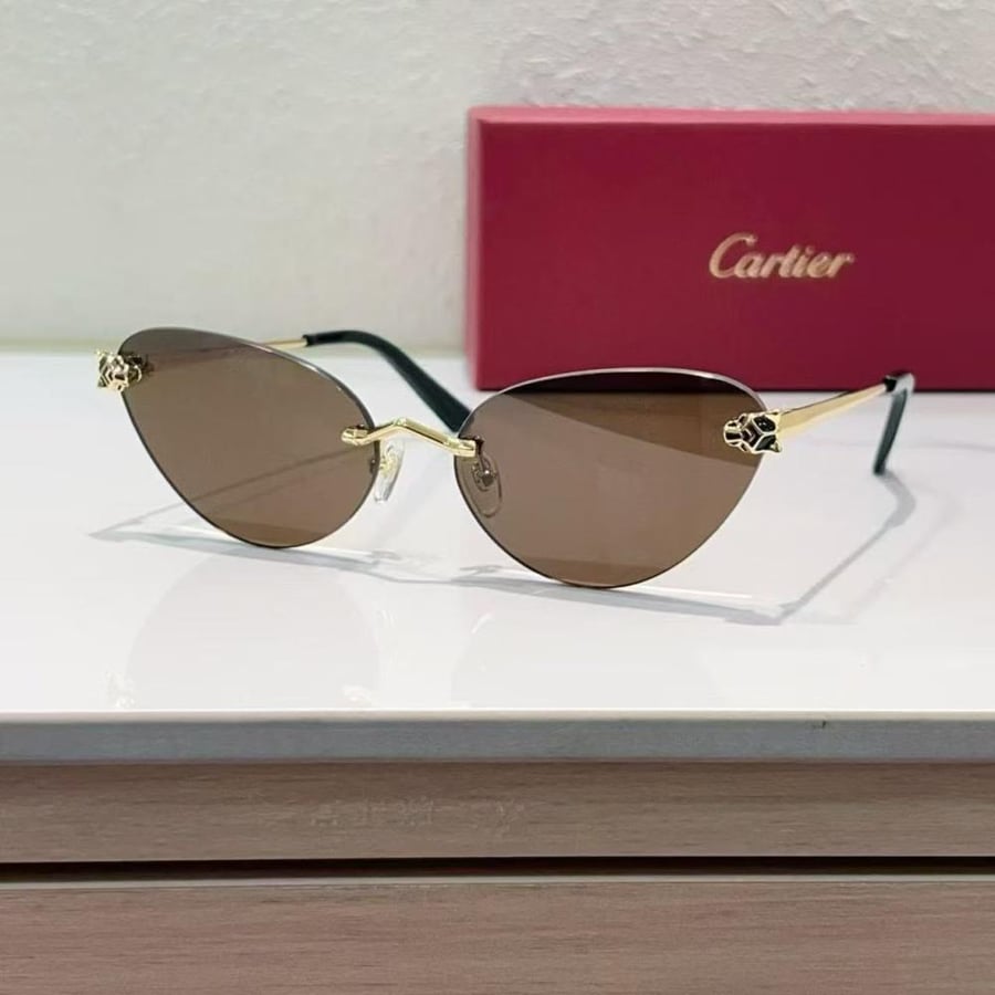 نظارة شمسية CARTIER بانثير بدون إطار عدسات بنية