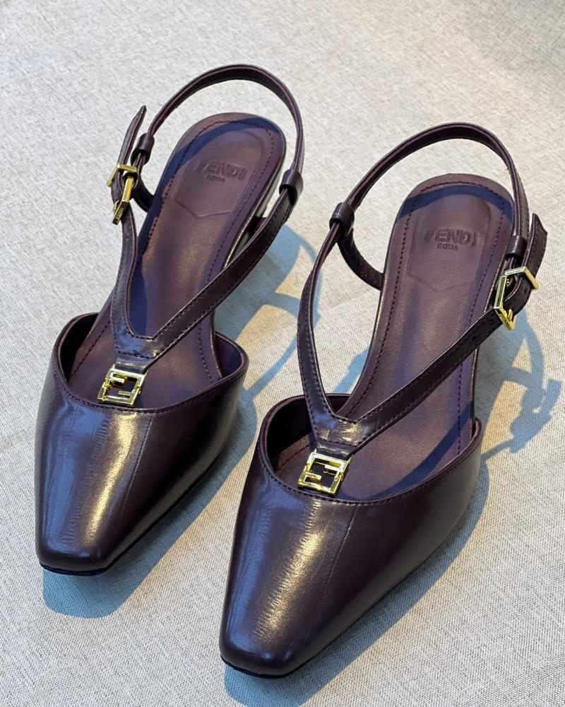 Fendi Dark Brown Leather Slingback Sandal