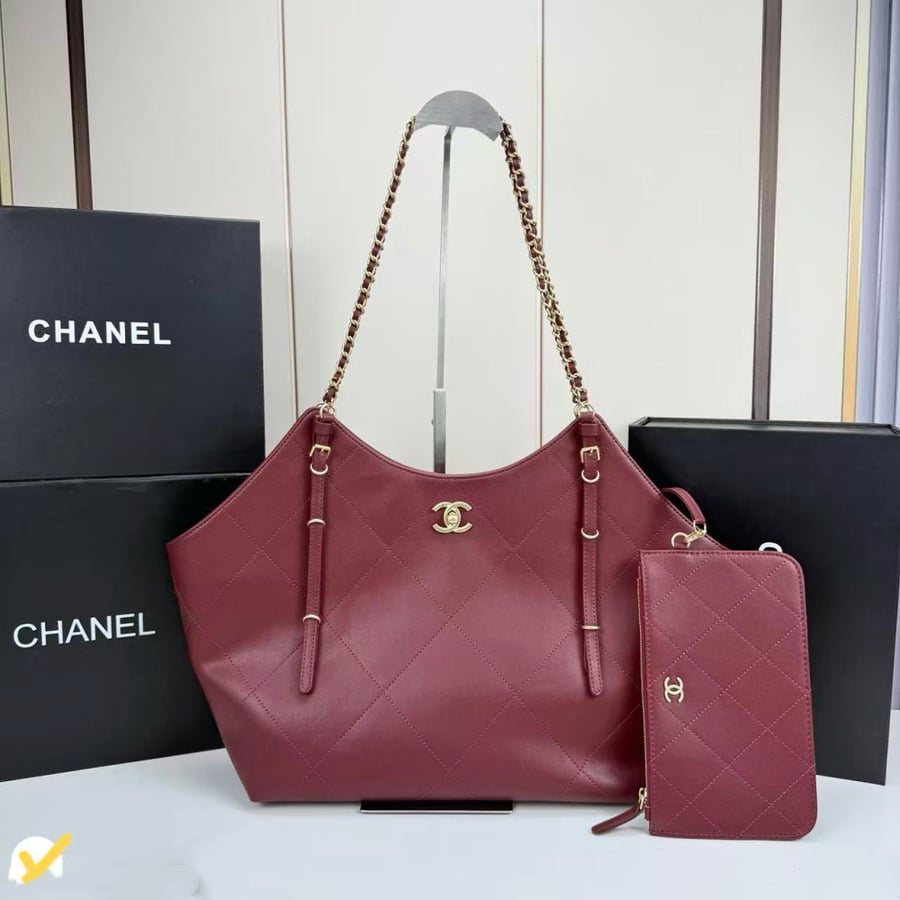 Chanel Large Red Tote Bag with Chain