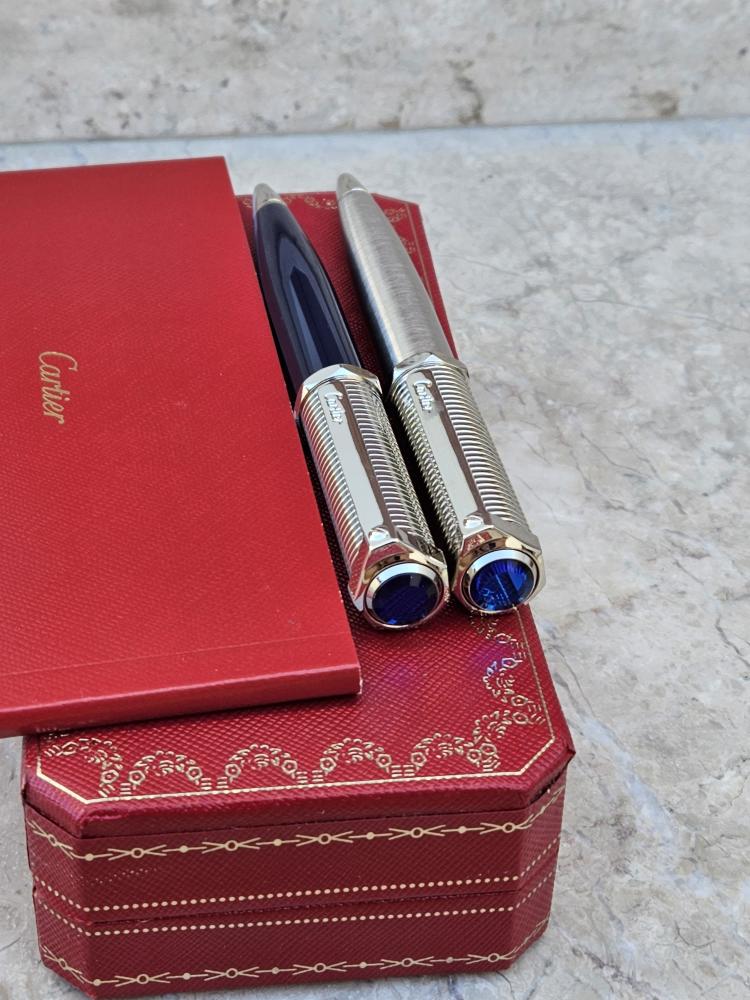 Cartier Office Stapler Pen Set in Silver and Royal Blue