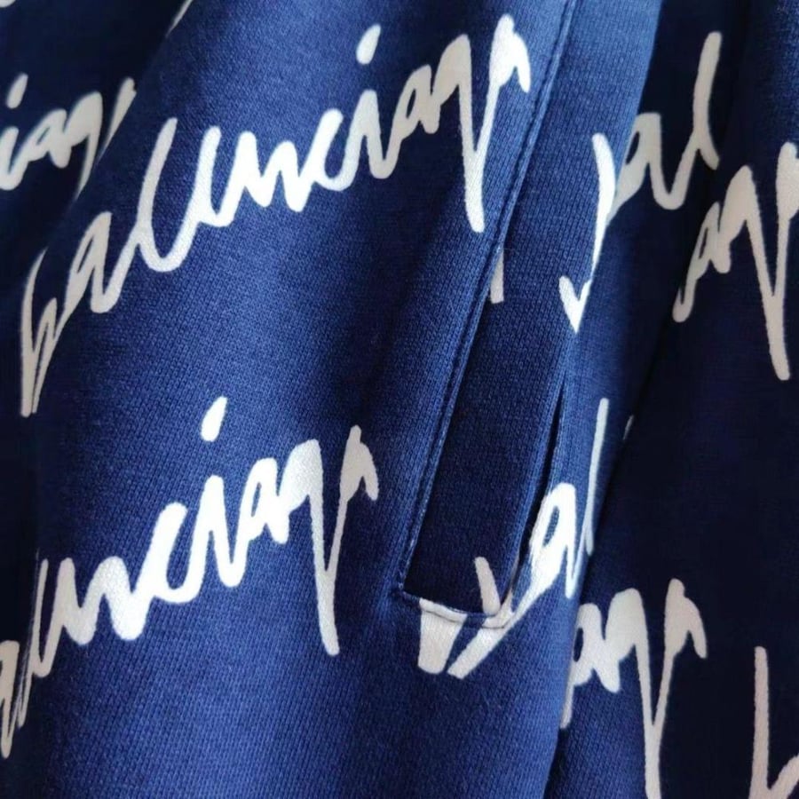 Balenciaga Men's Navy Blue Sport Shorts with Brand Name Print