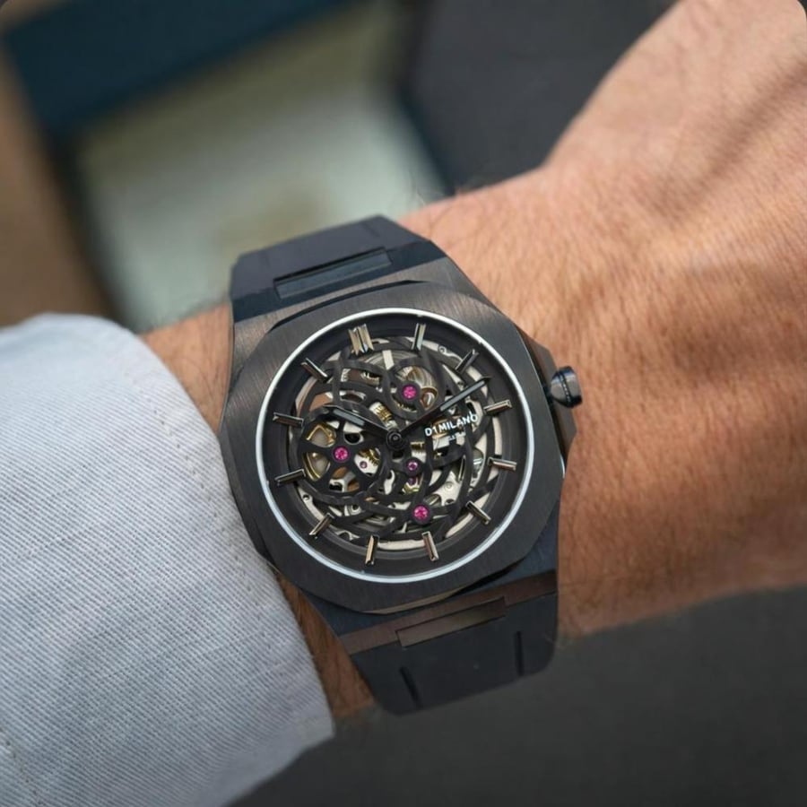 ساعة سوداء دي ميلانو P701 Skeleton رجالية