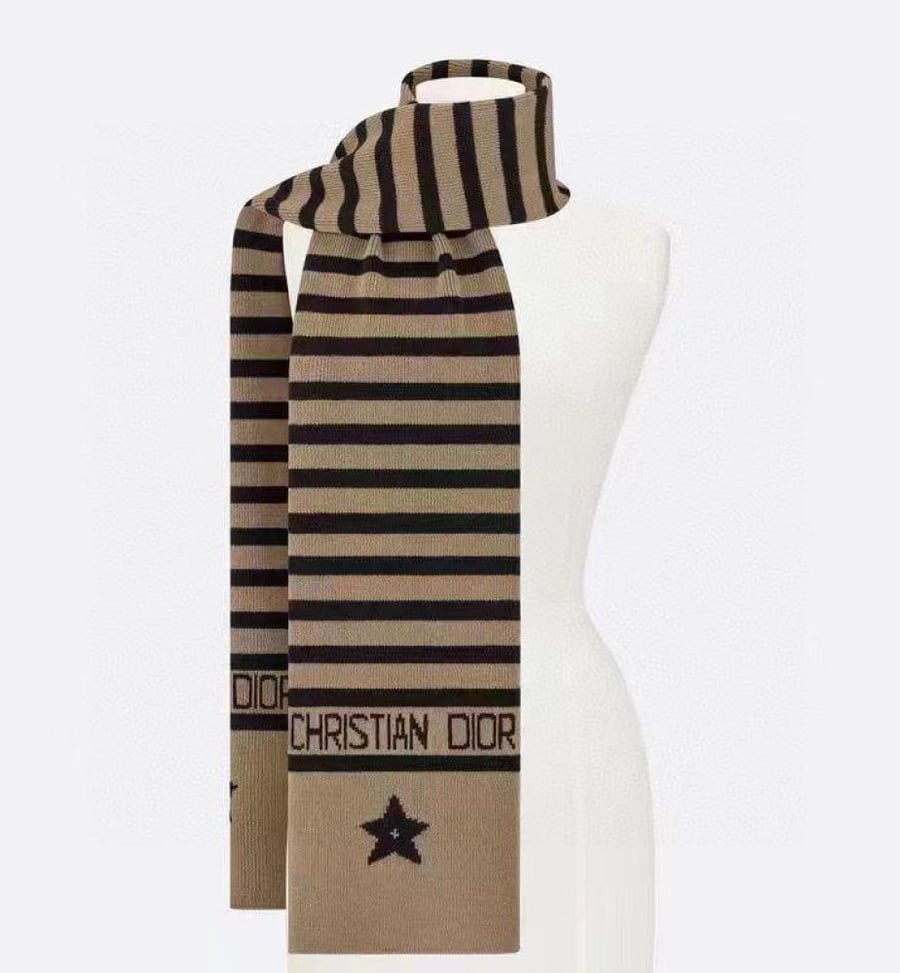سكارف ديور D-strip للنساء لون بني وأسود راقي