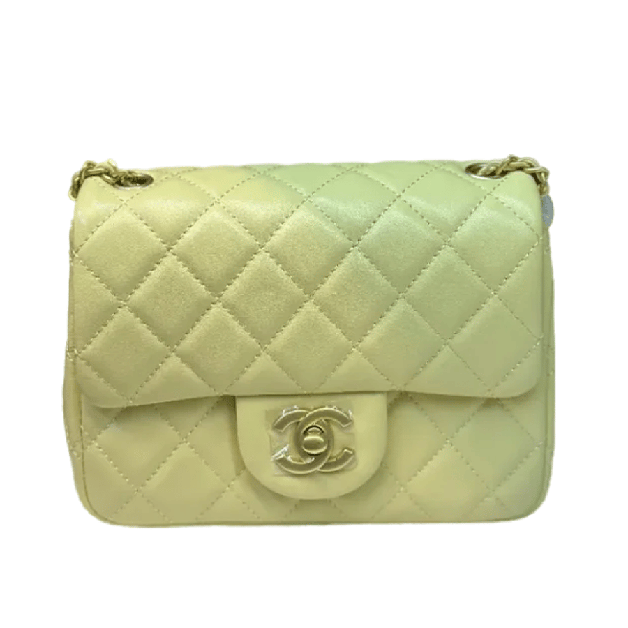 حقيبة CHANEL ميني 17سم فلاب من الجلد المبطن لون أصفر
