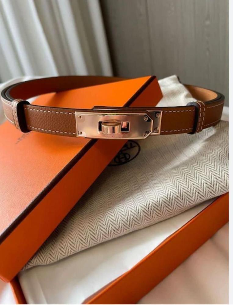 Hermes Women's Slim Belt, Elegant Leather, Honey Color