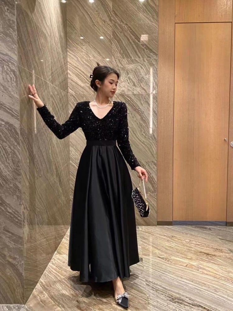 Needle and Thread Black Long Embroidered Dress