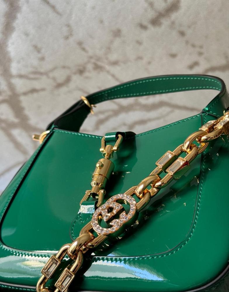 Gucci Jackie Small Patent Leather Bag 19cm Royal Green
