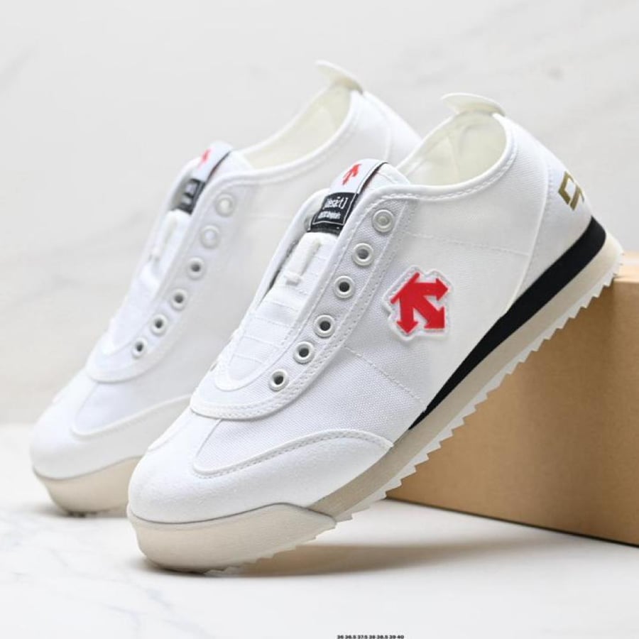 Descent Kron White Laceless Shoe with Red Logo