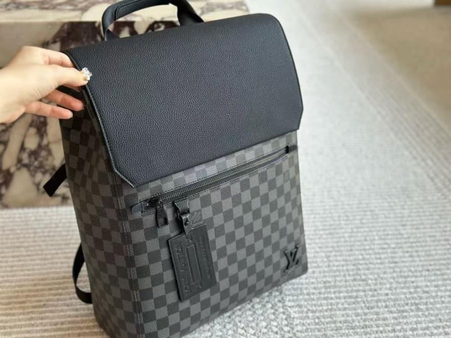 Louis Vuitton Fastlane Men's Backpack Shoulder Bag in Black Check Pattern
