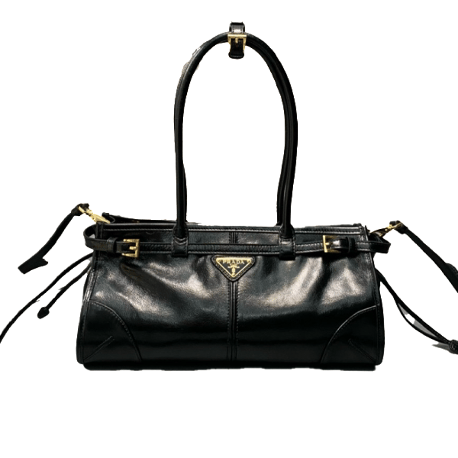 Prada leather bag with top handles in black, luxury