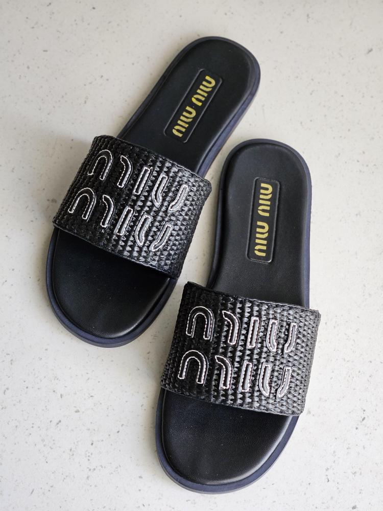 Miu Miu Women's Black Luxury Flat Slipper
