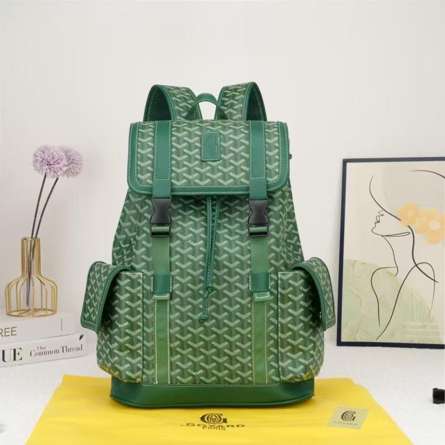 Goyard Green Leather Backpack with Practical Pockets