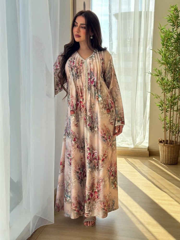 Original satin fabric patterned jalabiya
