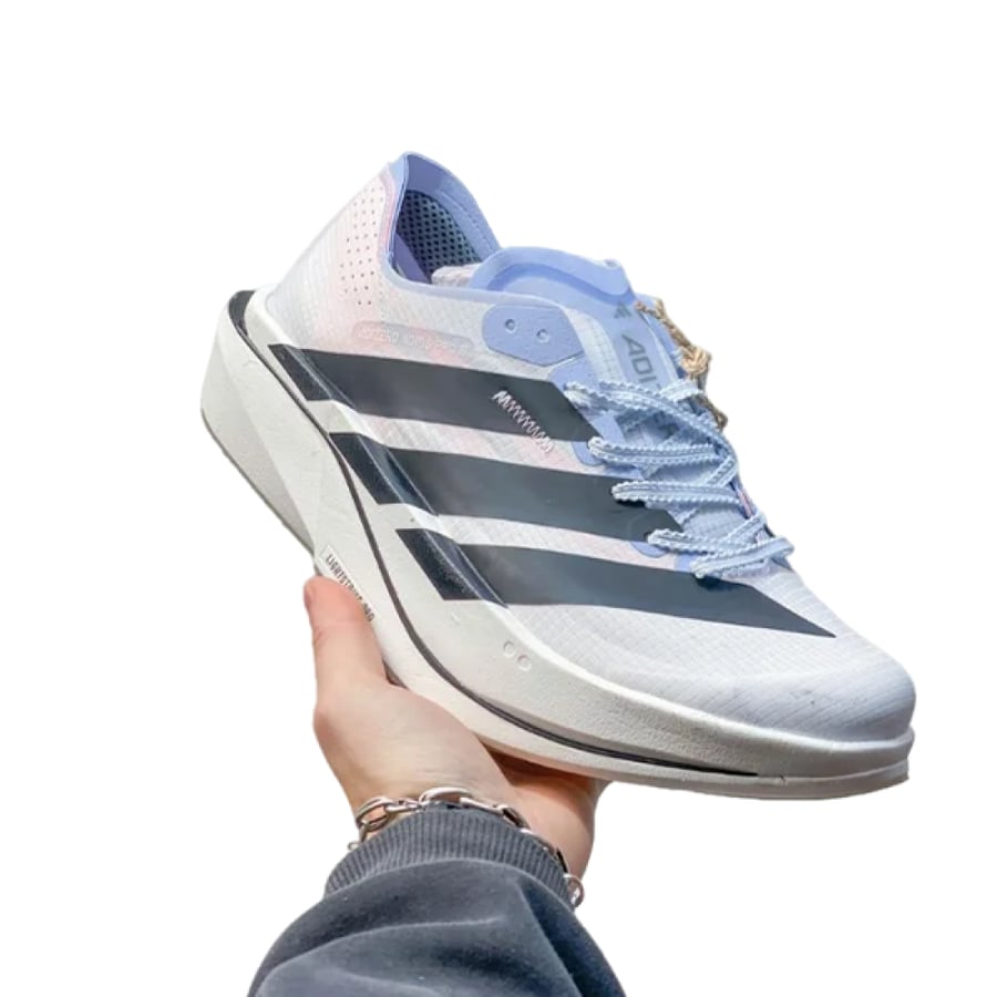 adidas Adizero Adios Pro 5 أبيض واسود بأربطة زرقاء
