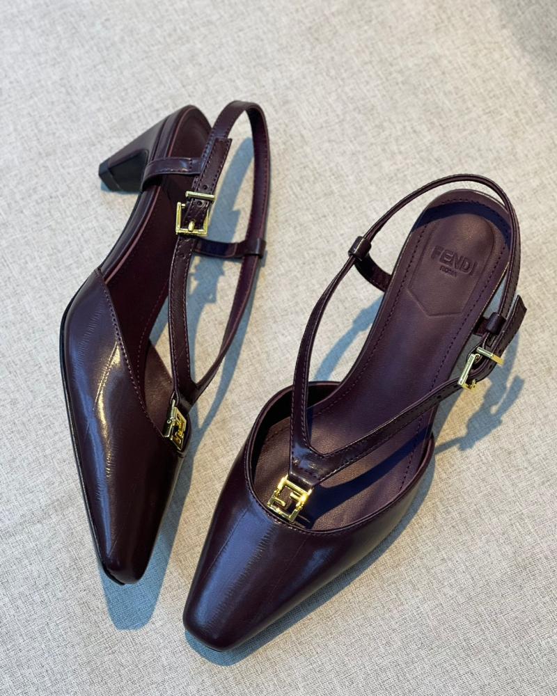 Fendi Dark Brown Leather Slingback Sandal