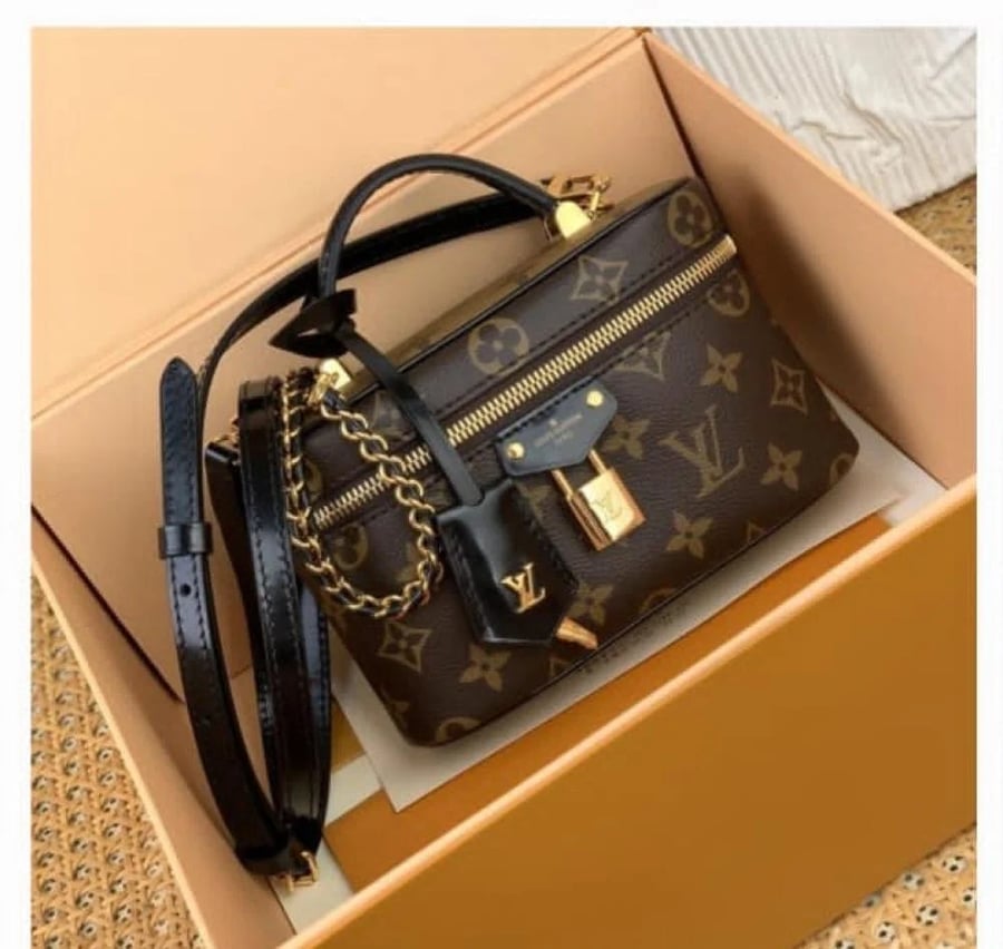 حقيبة باوتش LV فانيتي 19سم بنقشة مونوغرام بني أنيقة