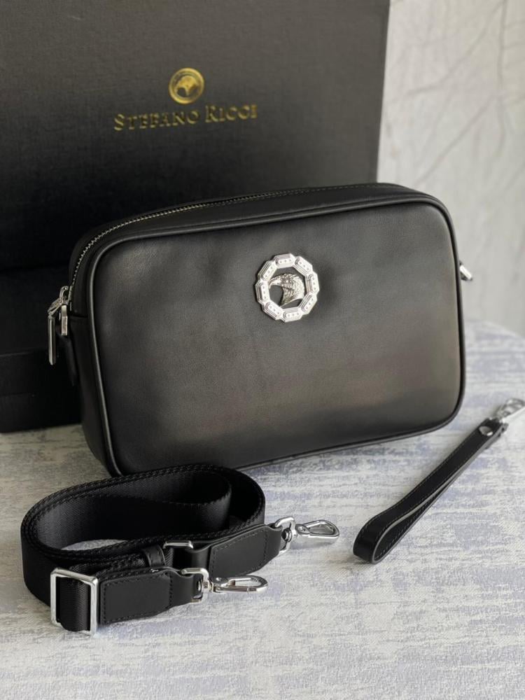 Stefano Ricci Men's Black Soft Leather Shoulder Bag