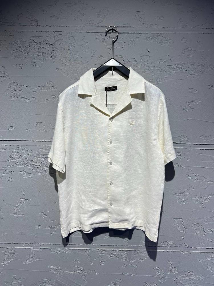 Lorobana Men's Off-White Half Sleeve Linen Shirt with Front Buttons